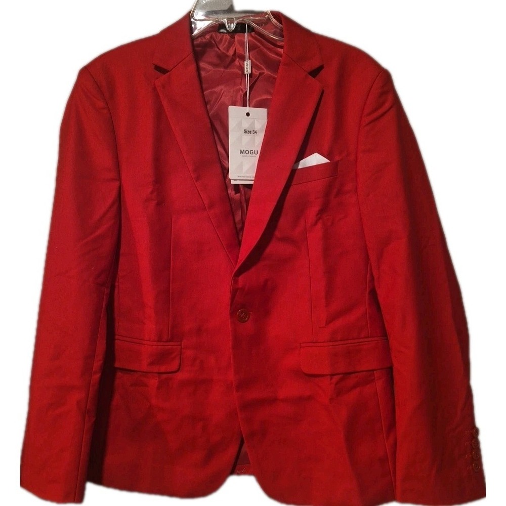 MOGU Men's Slim Fit Red Blazer Sport Coat Size US 34 (XL) NWT Formal Party Fire